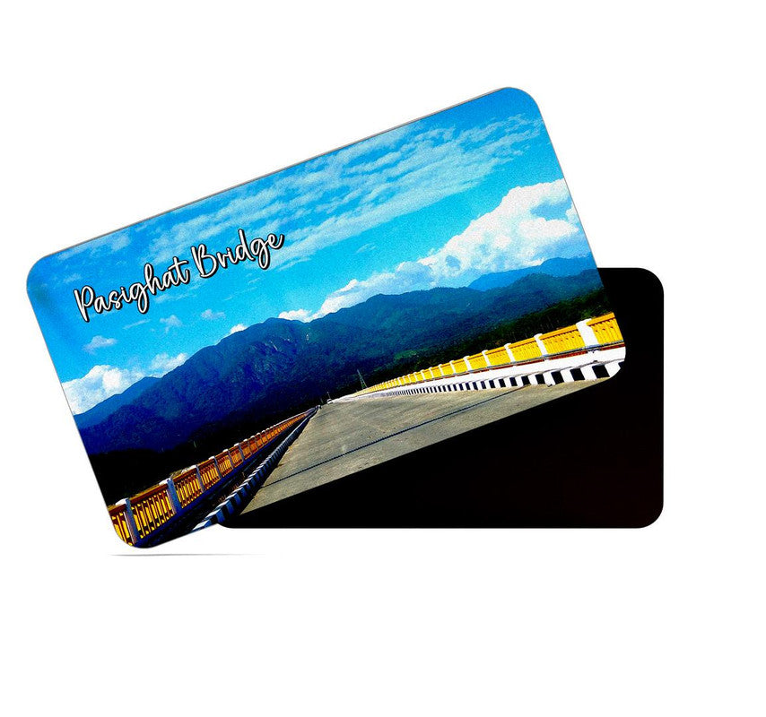 dhcrafts Rectangular Rubber Fridge Magnet / Magnetic Card Multicolor Arunachal Pradesh Pasighat Bridge Design Pack of 1 (8.6cm x 5.4cm)